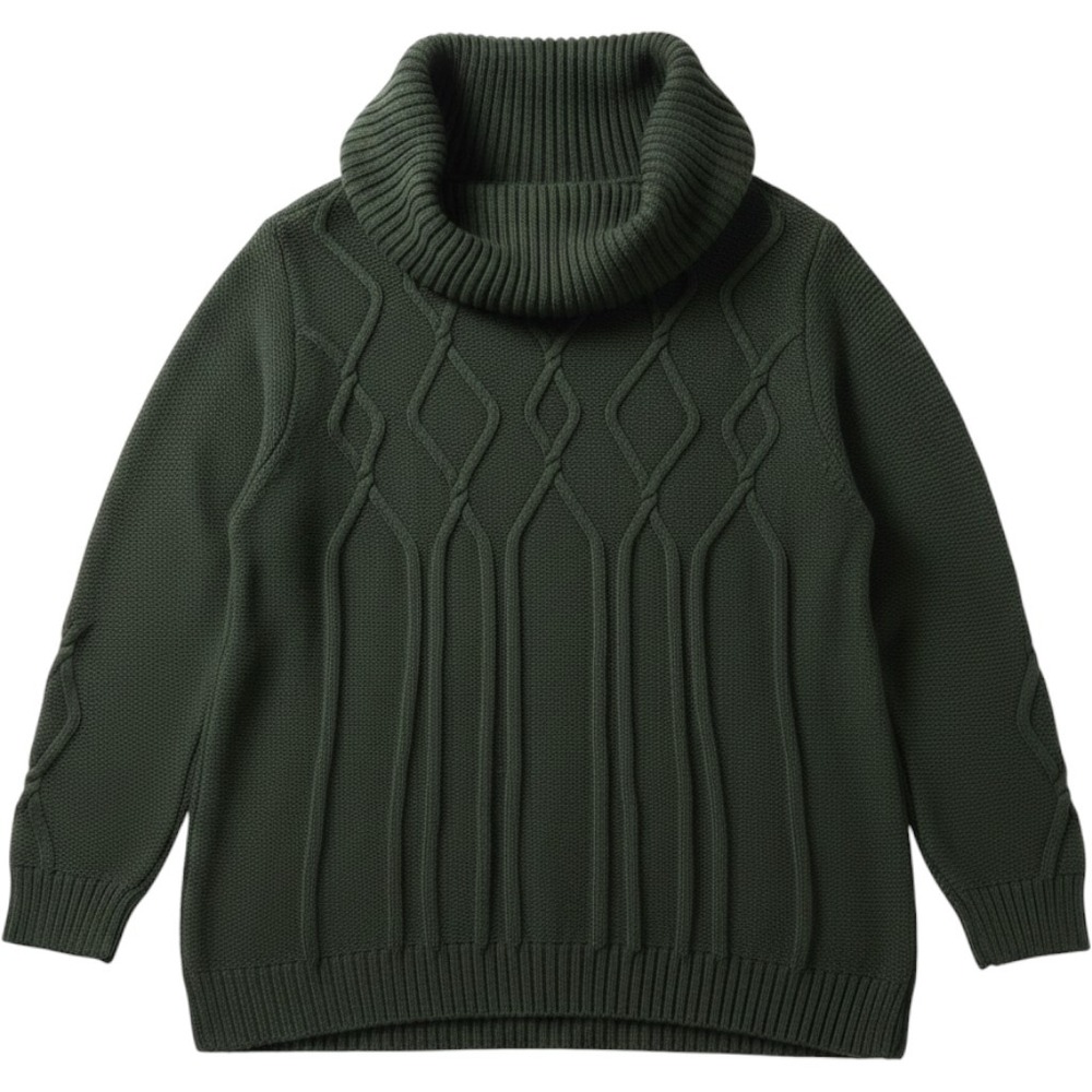 Style & Co Olive Green Cowl Neck Cable Knit Diamond Pattern Sweater Women Medium